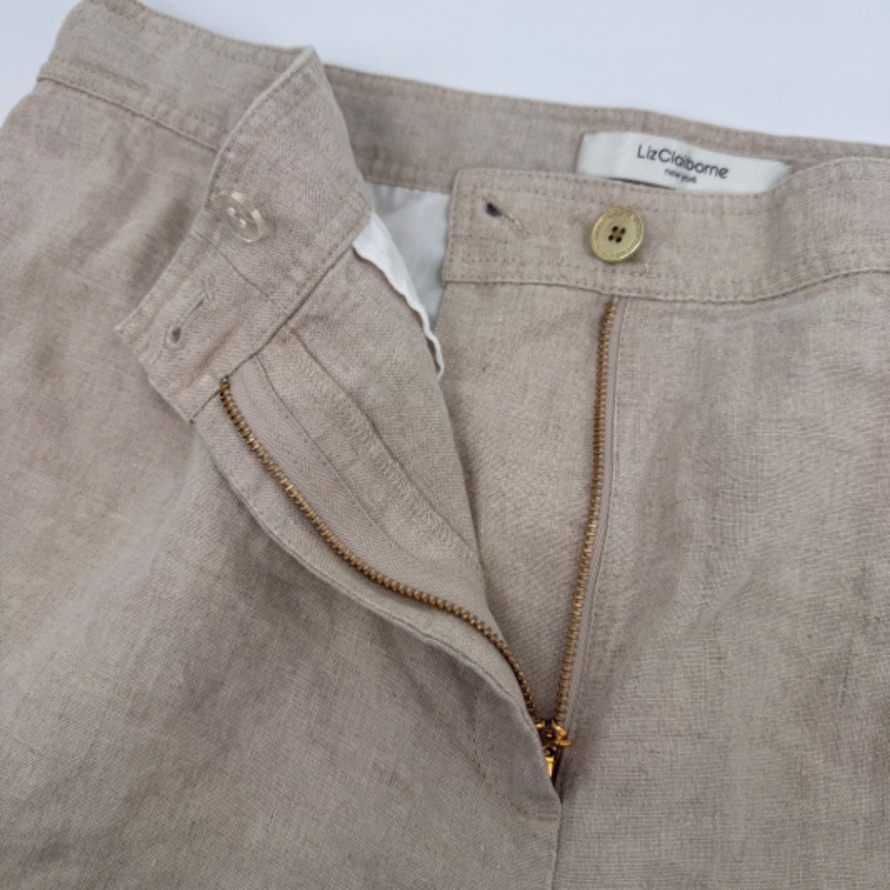 Liz Claiborne Pant Women 14W Beige Neutral Linen Hepburn Cropped Lagenlook - Picture 7 of 15
